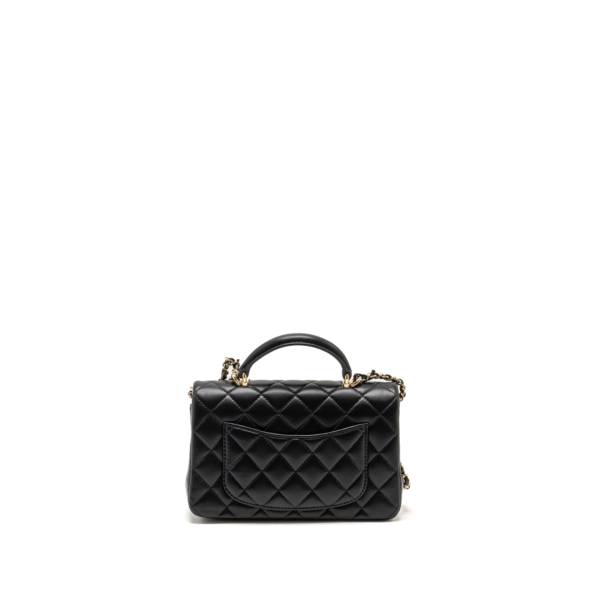 CHANEL TOP HANDLE MINI RECTANGULAR FLAP BAG WITH LION CHARM LAMBSKIN BLACK LGHW (MICROCHIP)