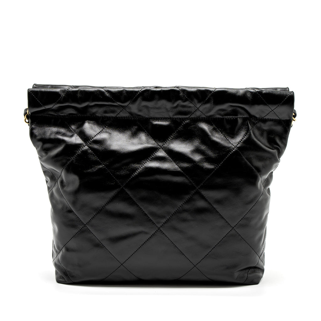 CHANEL SMALL 22 BAG SHINY CALFSKIN BLACK GHW (MICROCHIP)