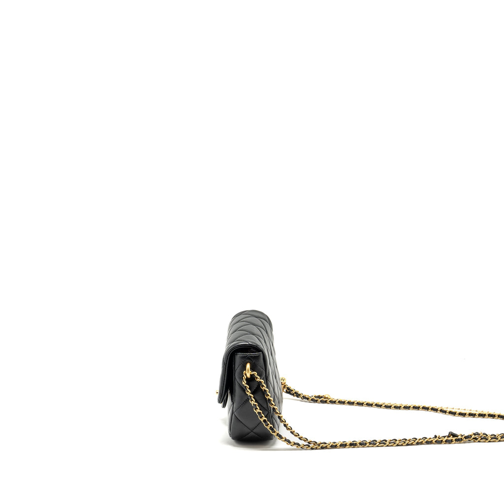 CHANEL MY PERFECT MINI FLAP BAG WITH PEARL CHAIN LAMBSKIN BLACK GHW (MICROCHIP)
