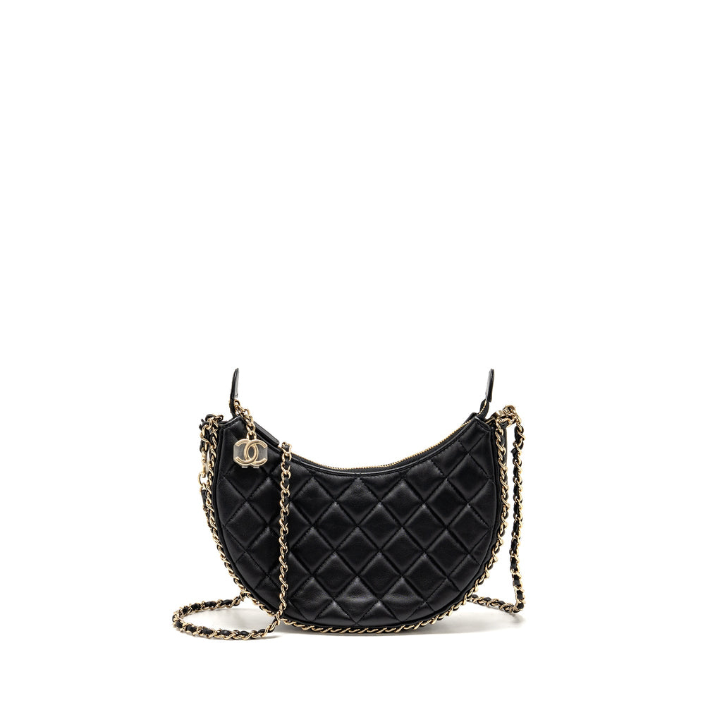 CHANEL SMALL HALF MOON HOBO BAG LAMBSKIN BLACK LGHW (MICROCHIP)