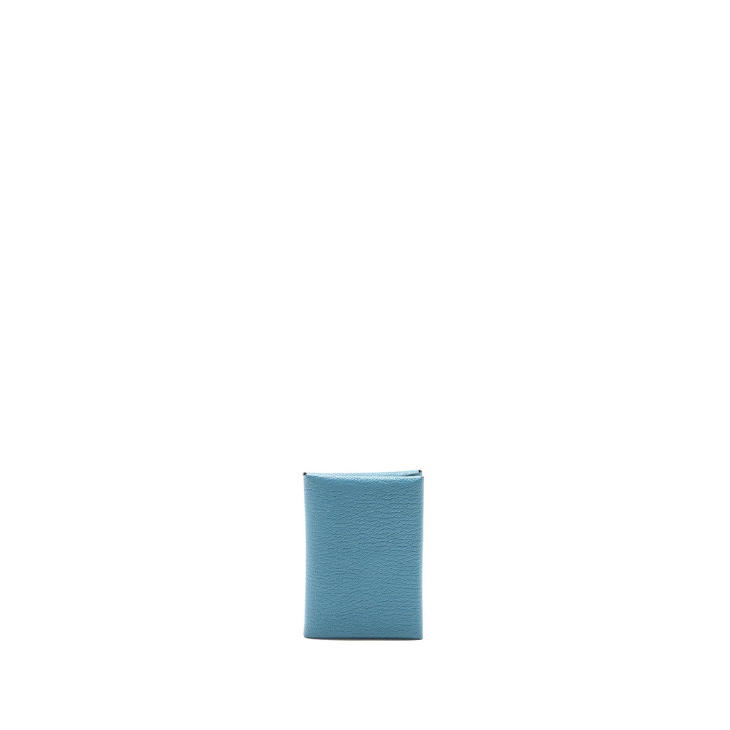 HERMES CALVI DUO COMPACT CARD HOLDER MYSORE GOATSKIN BLUE SHW