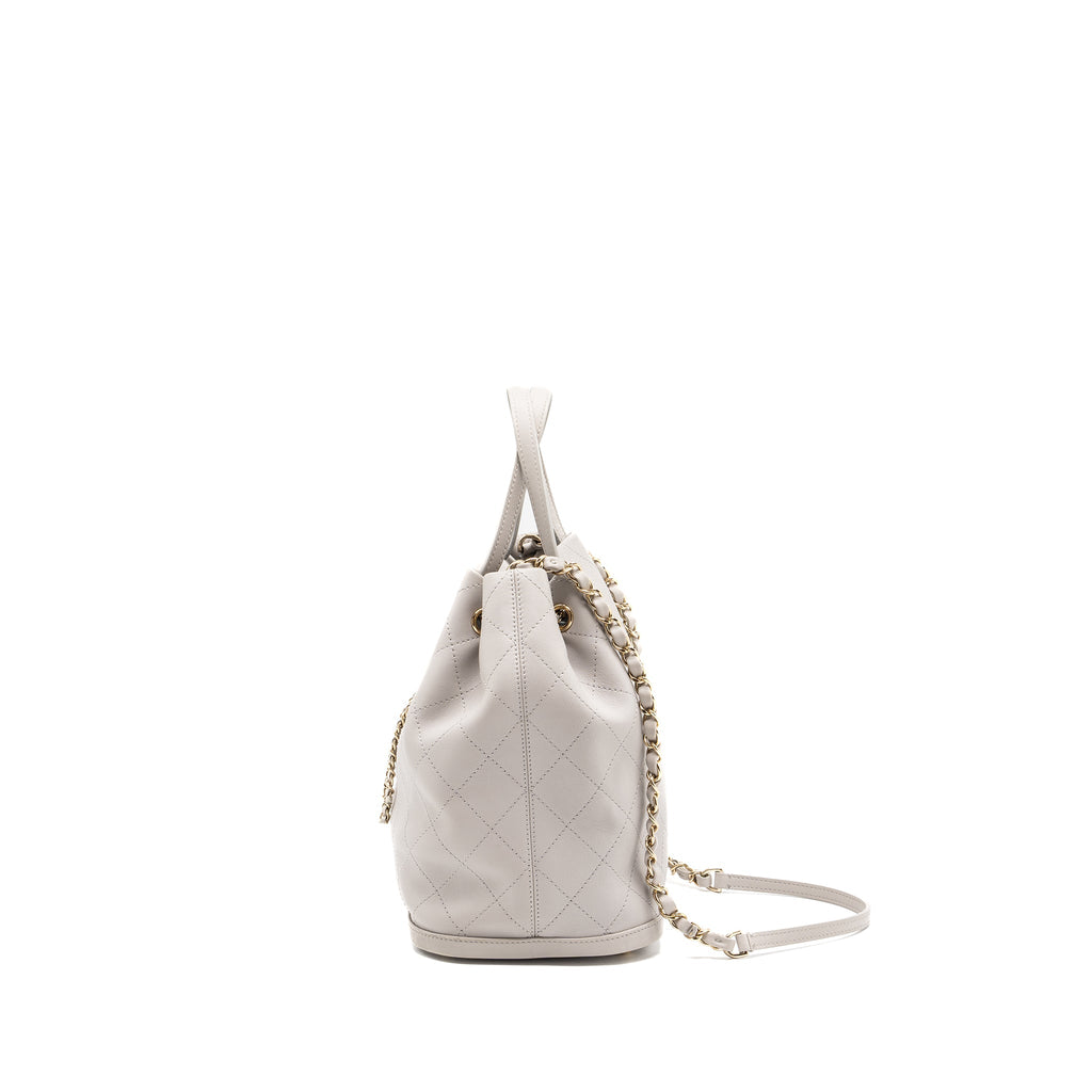 CHANEL QUILTED BUCKET BAG LAMBSKIN GREY LGHW