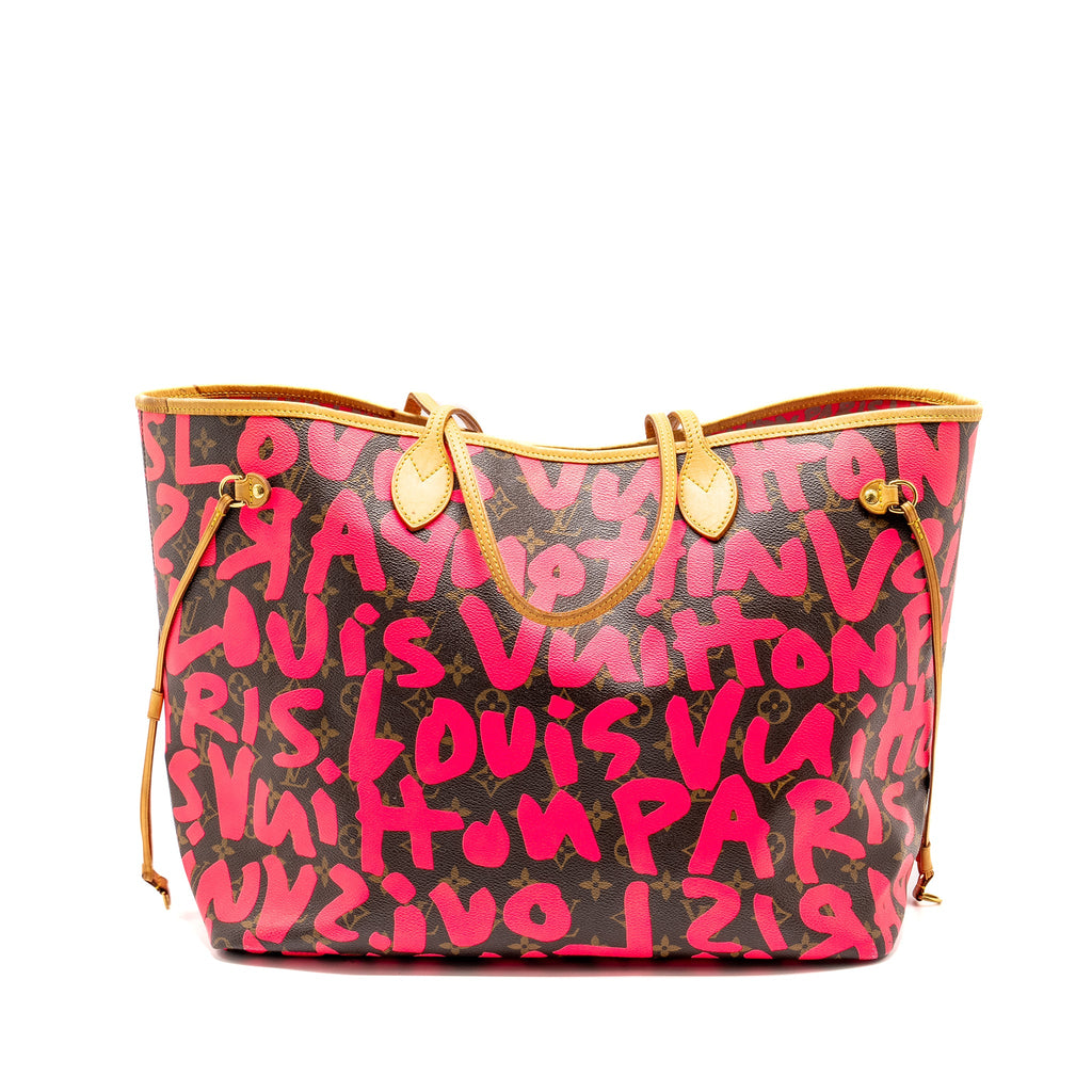LOUIS VUITTON NEVERFULL GM STEPHEN SPROUSE PINK MONOGRAM GRAFFITI COATED / ZIP WALLET GHW (SELL IN A SET)
