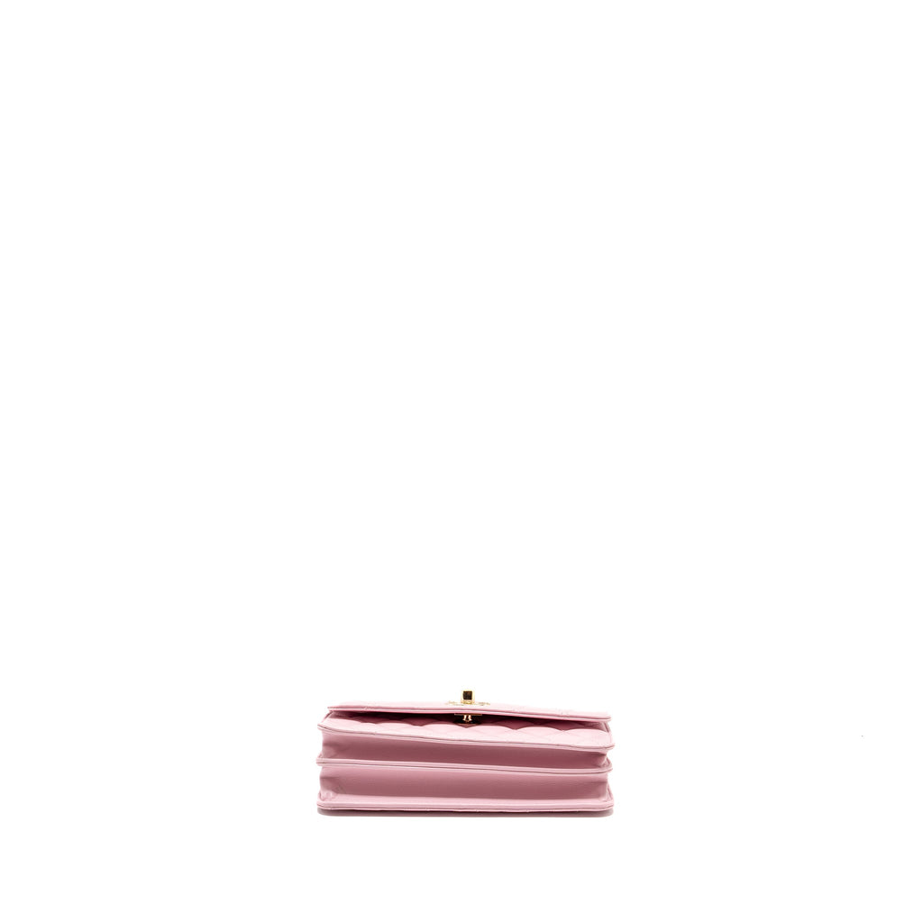 CHANEL PEARL DETAILED TOP HANDEL WALLET ON CHAIN LAMBSKIN PINK LGHW (MICROCHIP)