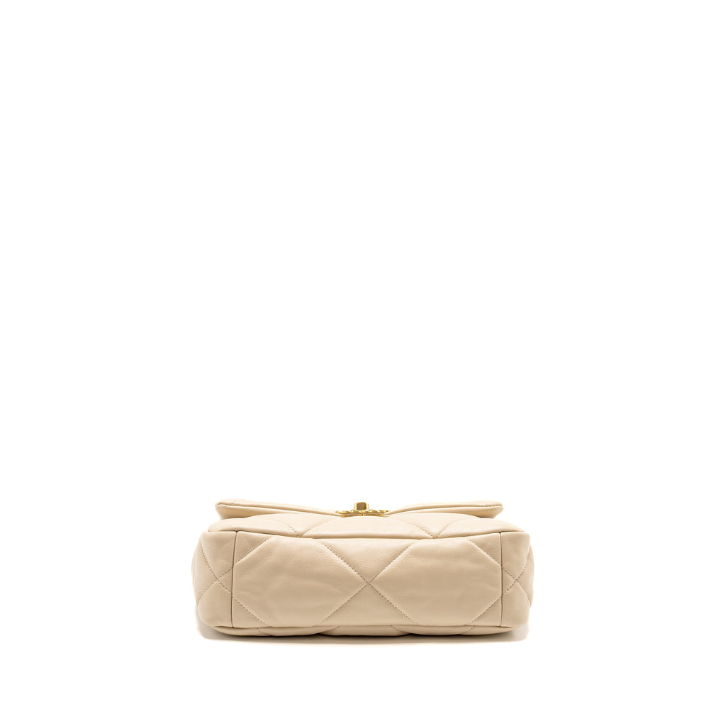 CHANEL SMALL 19 BAG SHINY GOATSKIN LIGHT BEIGE MULTICOLOUR HARDWARE