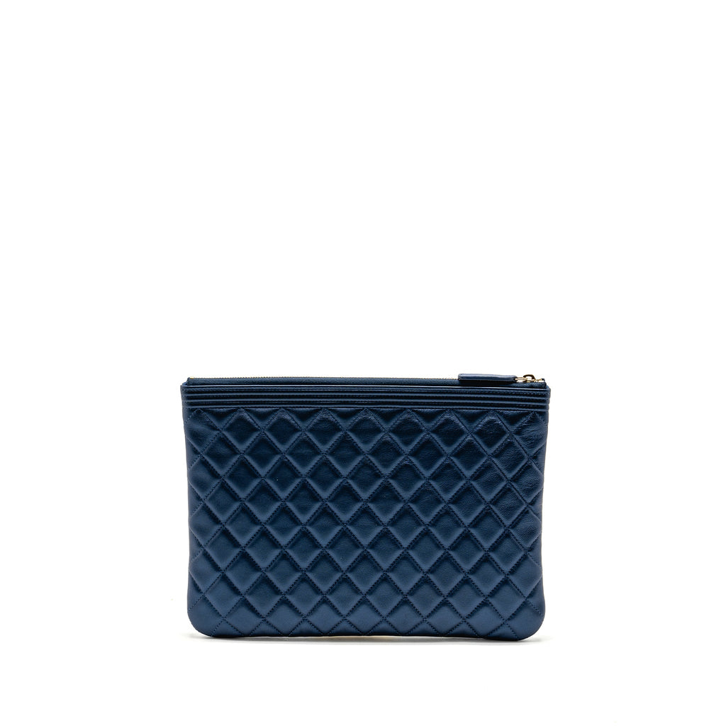 CHANEL BOY CLUTCH CALFSKIN PEARLY BLUE GHW
