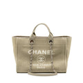 CHANEL DEAUVILLE TOTE BAG CANVAS BEIGE SHW (MICROCHIP)