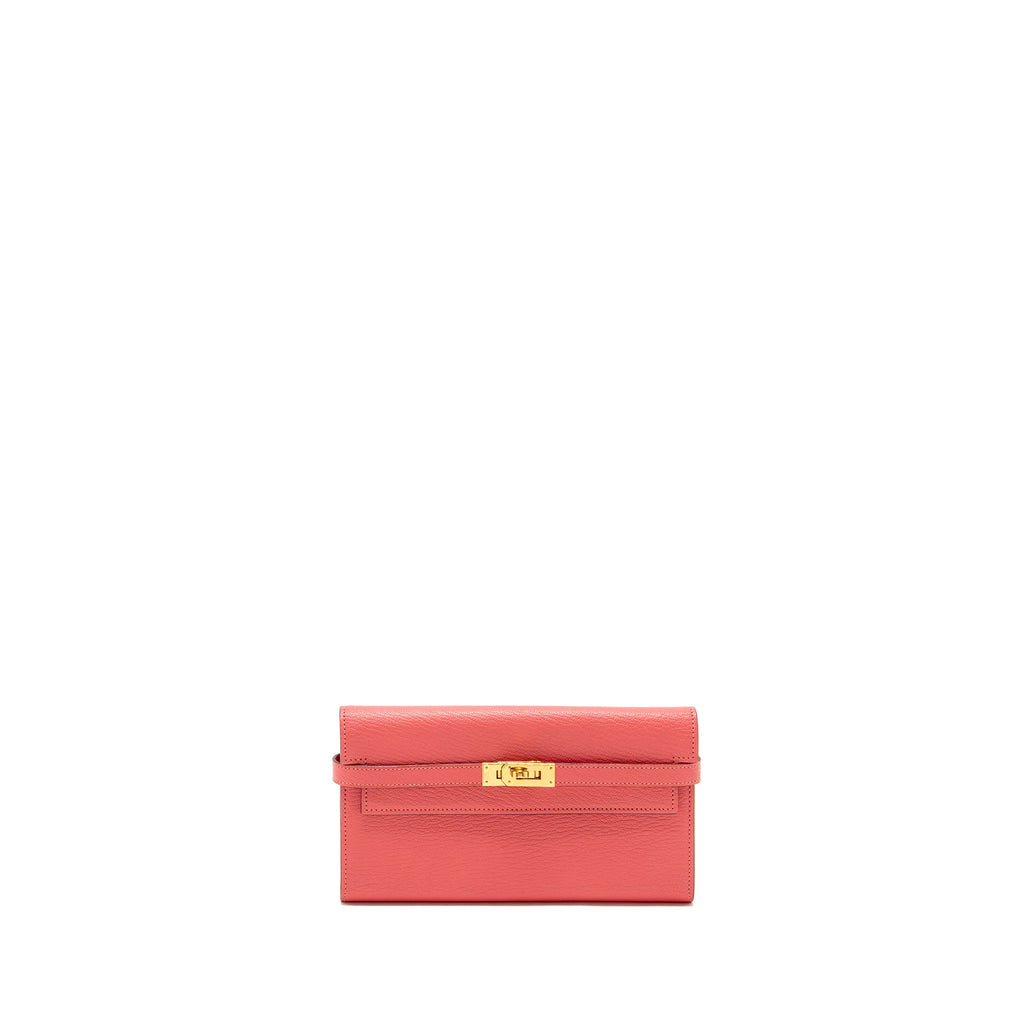HERMES KELLY LONG WALLET CHÈVRE MYSORE ROSE LIPSTICK GHW