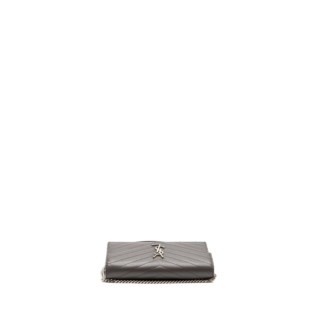 SAINT LAURENT/YSL ENVELOP CHAIN BAG CALFSKIN GREY SHW
