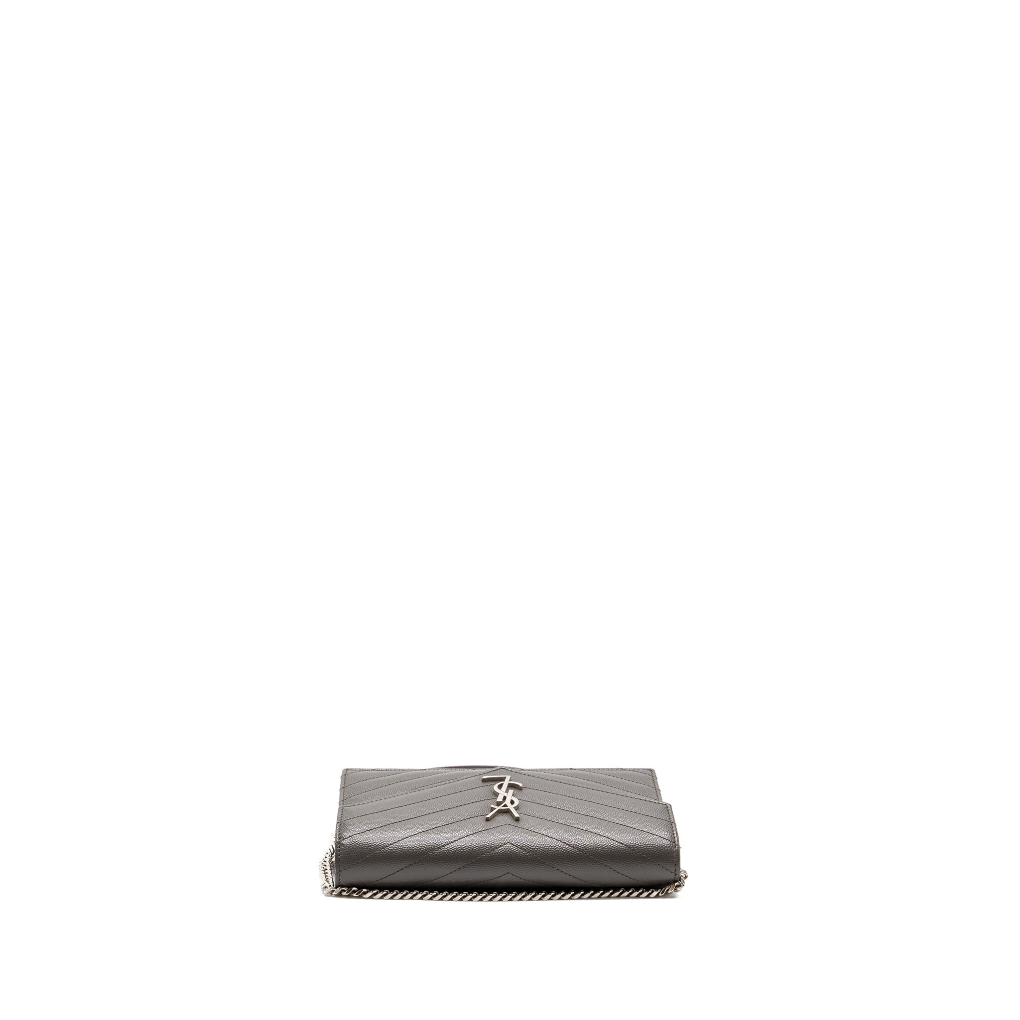 SAINT LAURENT/YSL ENVELOP CHAIN BAG CALFSKIN GREY SHW