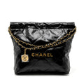 CHANEL SMALL 22 BAG SHINY CALFSKIN BLACK GHW (MICROCHIP)