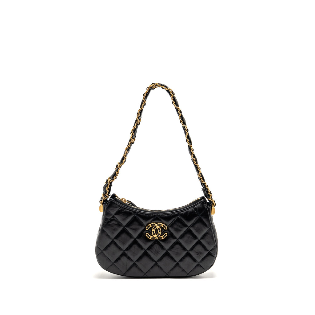 CHANEL 23K SMALL 19 HOBO SHOULDER BAG CALFSKIN BLACK GHW (MICROCHIP)