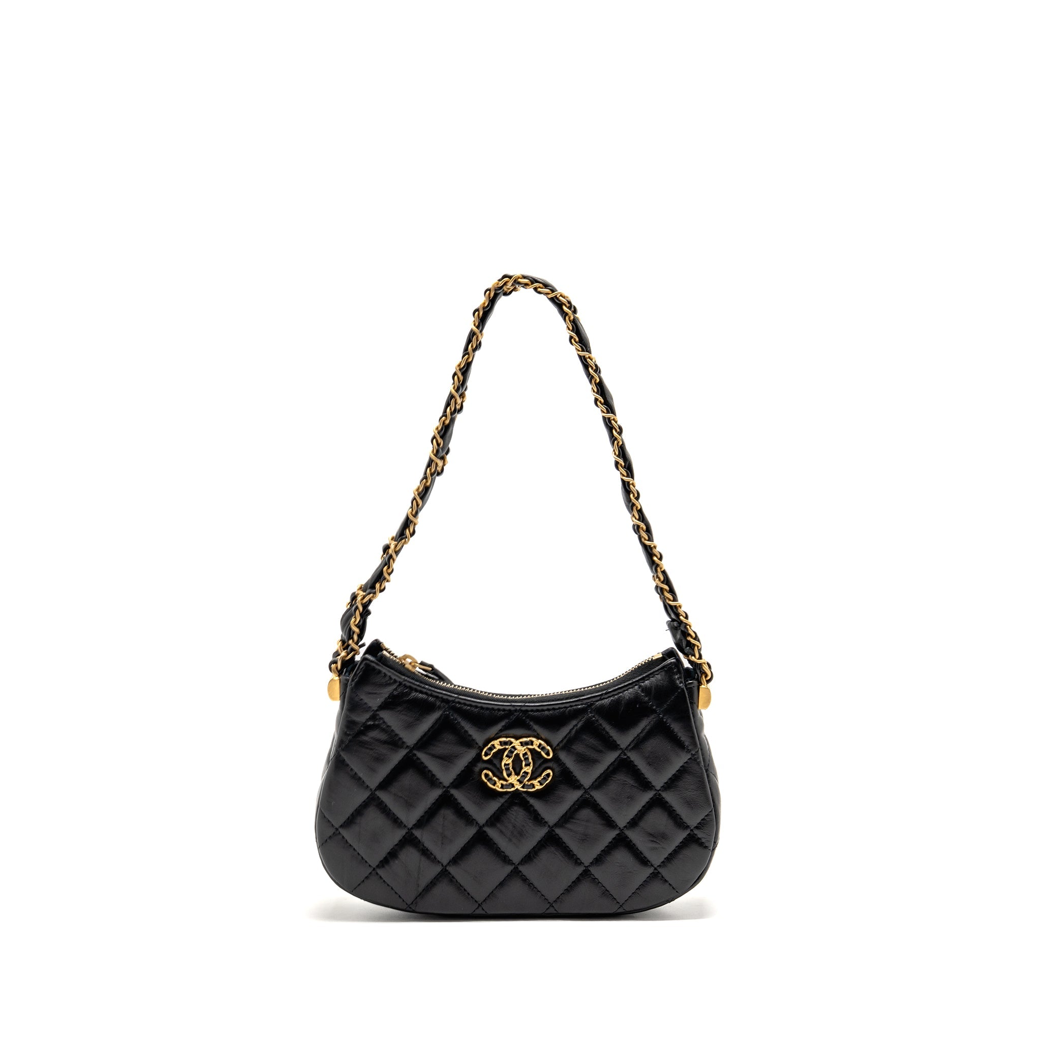 CHANEL 23K SMALL 19 HOBO SHOULDER BAG CALFSKIN BLACK GHW (MICROCHIP)