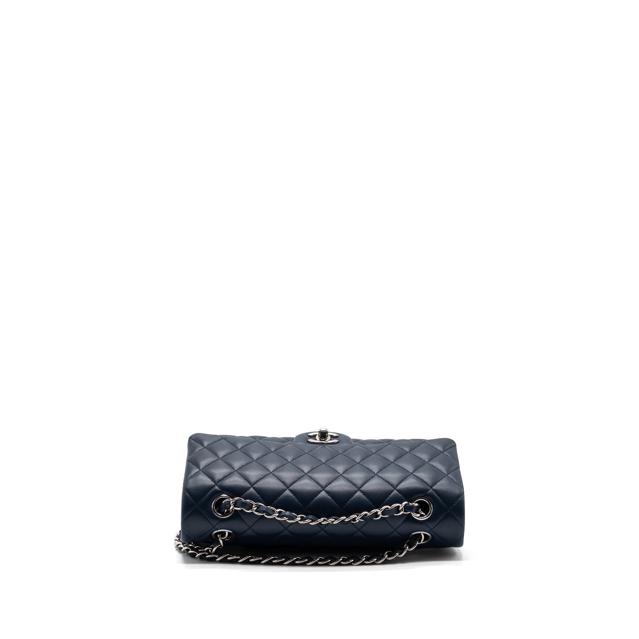 CHANEL MEDIUM CLASSIC DOUBLE FLAP BAG LAMBSKIN DARK BLUE SHW