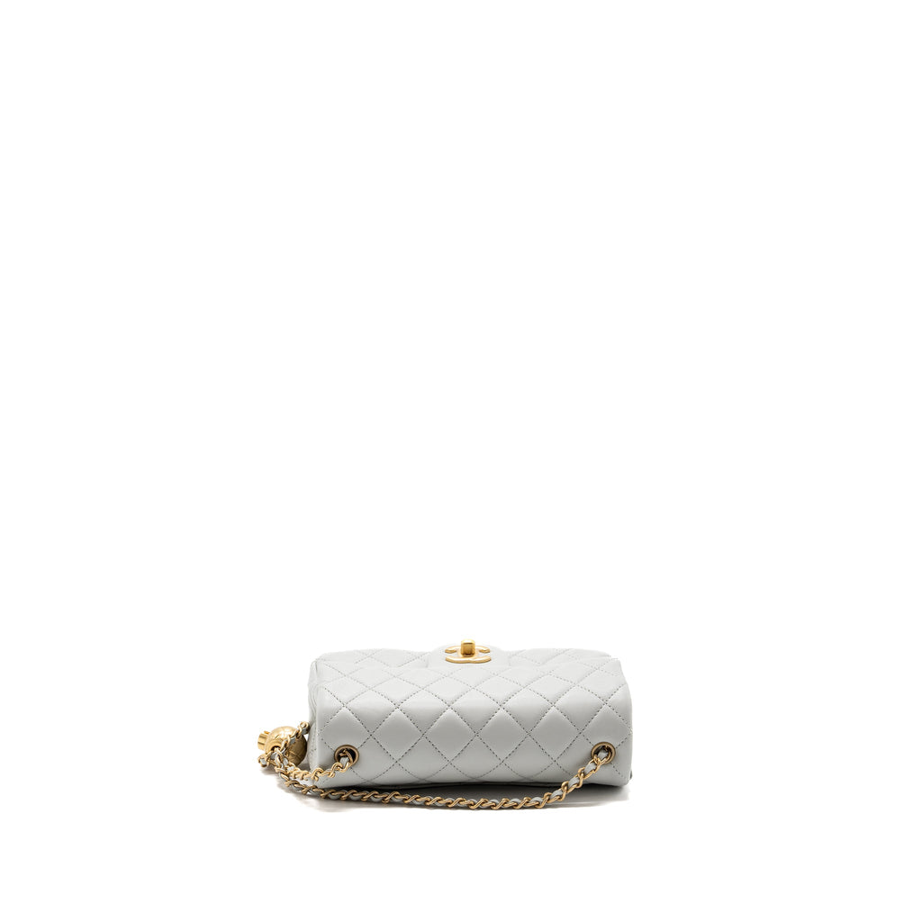 CHANEL 23C PEARL CRUSH MINI RECTANGULAR FLAP BAG LAMBSKIN LIGHT GREY GHW (MICROCHIP)