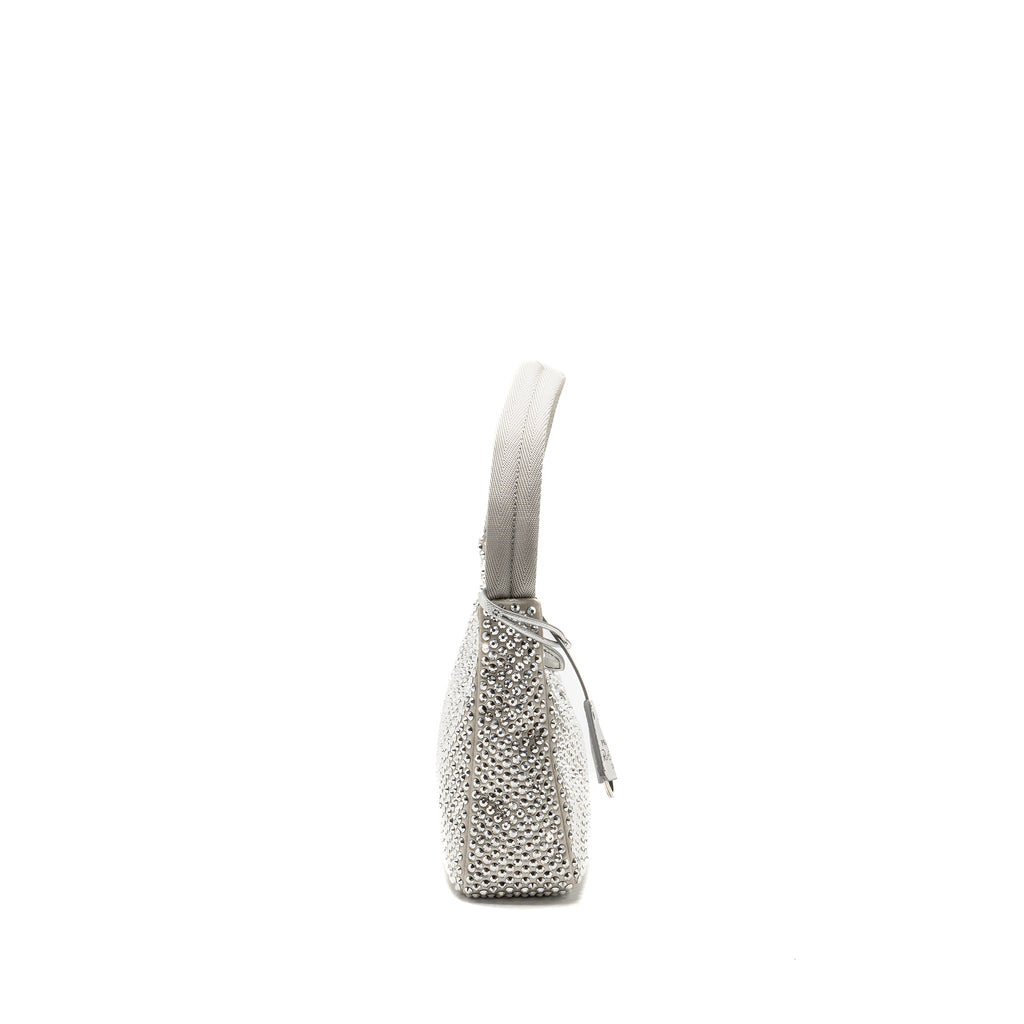 PRADA RE-EDITION SATIN CRYSTAL MINI BAG SILVER SHW