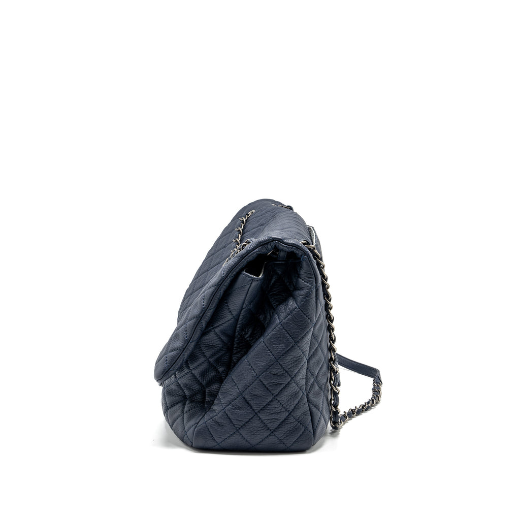 CHANEL XXL AIRLINE CLASSIC FLAP BAG GRAINED CALFSKIN DARK BLUE RUTHENIUM HARDWARE