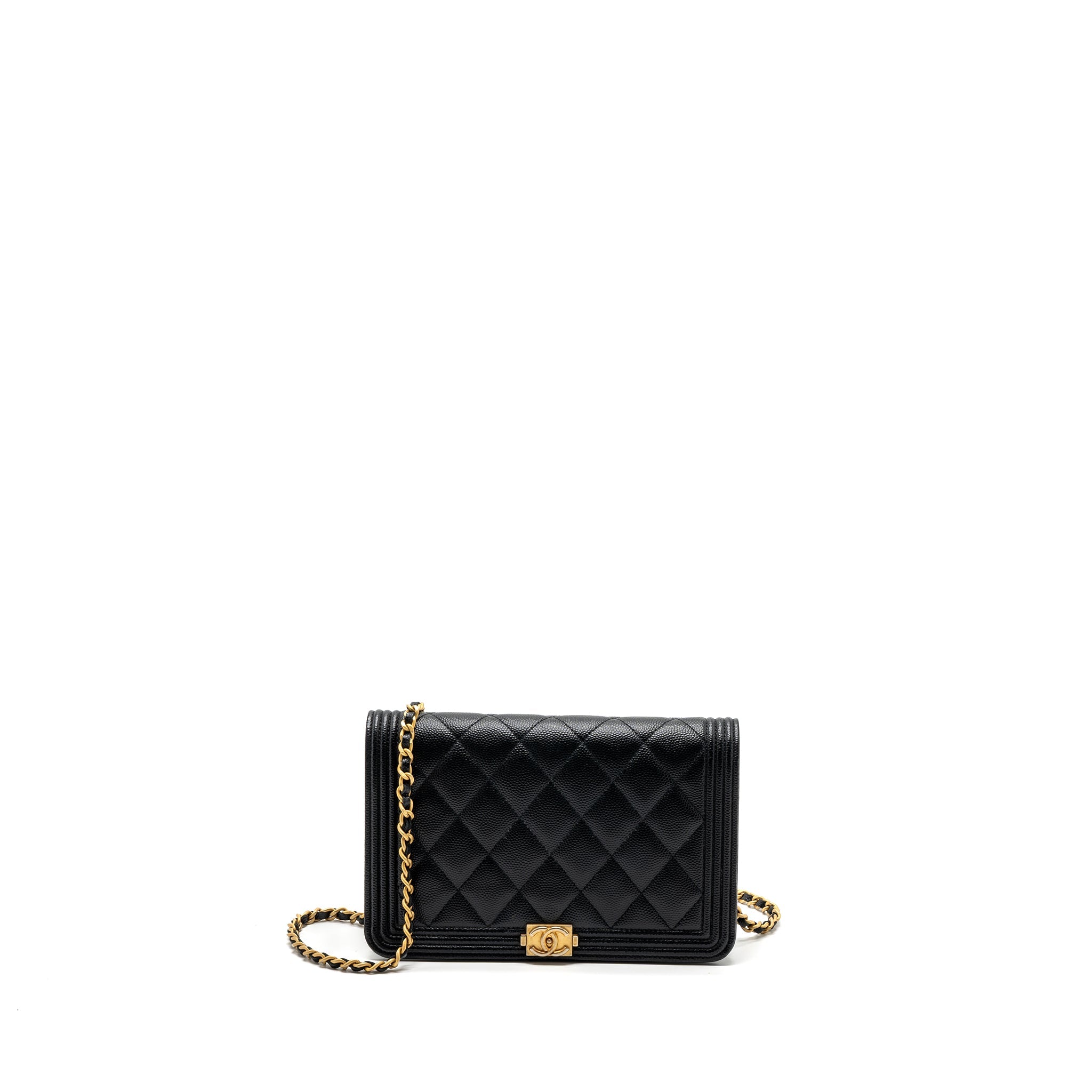 CHANEL BOY WALLET ON CHAIN CAVIAR BLACK GHW