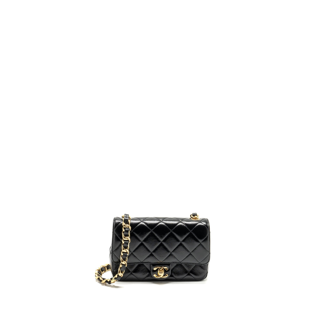 CHANEL 24B GIANT CHAIN FLAP SHOULDER BAG LAMBSKIN BLACK GHW (MICROCHIP)
