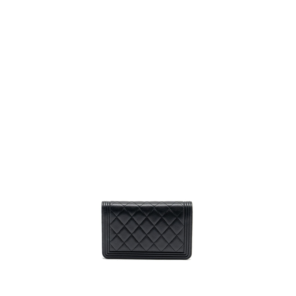 CHANEL BOY WALLET ON CHAIN CAVIAR BLACK GHW (MICROCHIP)
