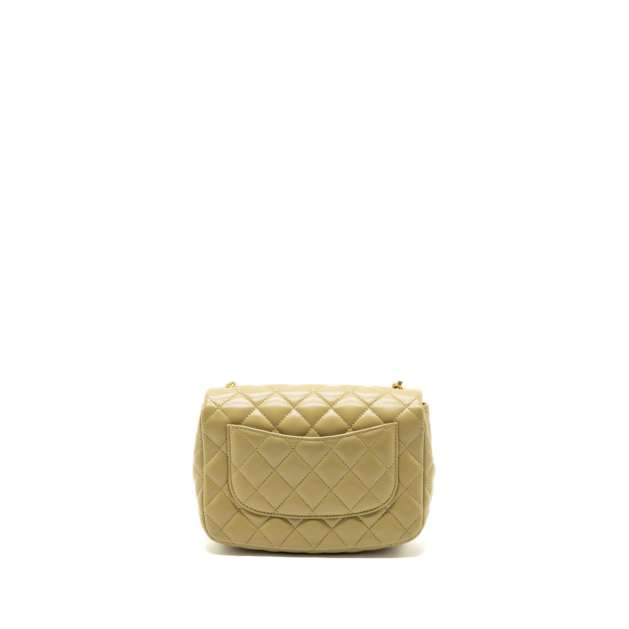 CHANEL QUILTED FLAP BAG WITH COCO LOVE CHAIN LAMBSKIN KHAKI GREEN GHW(MICROCHIP)