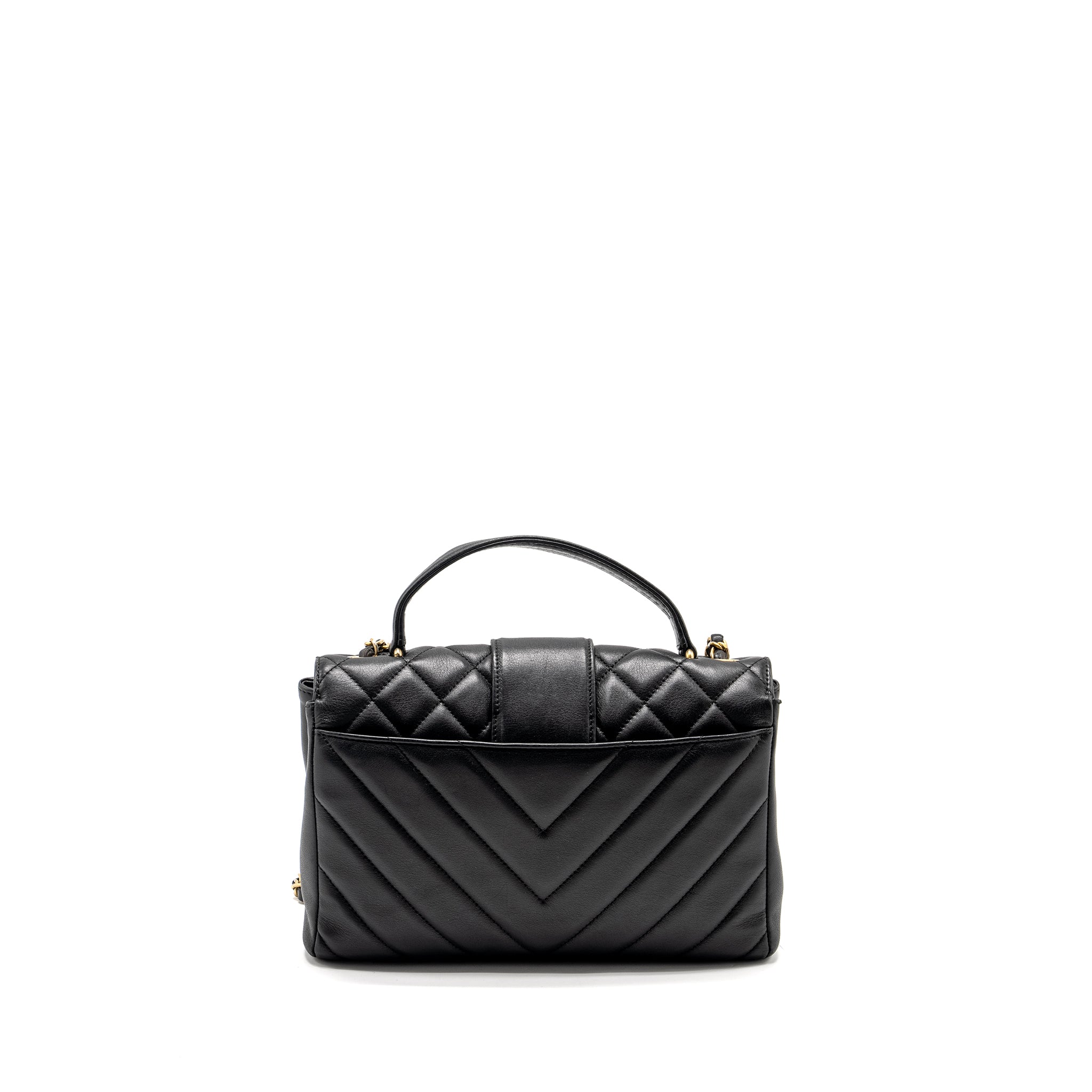 CHANEL 19B IN THE CITY TOP HANDLE FLAP BAG QUILTED CHEVRON CALFSKIN BLACK GHW