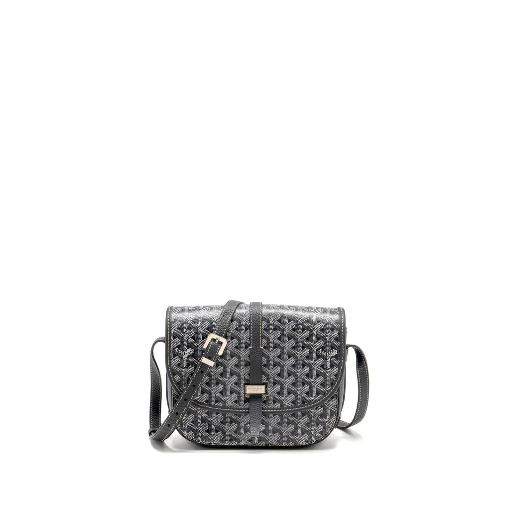 GOYARD BELVEDERE PM MESSENGER BAG GOYARDINE CANVAS CALFSKIN GREY SHW