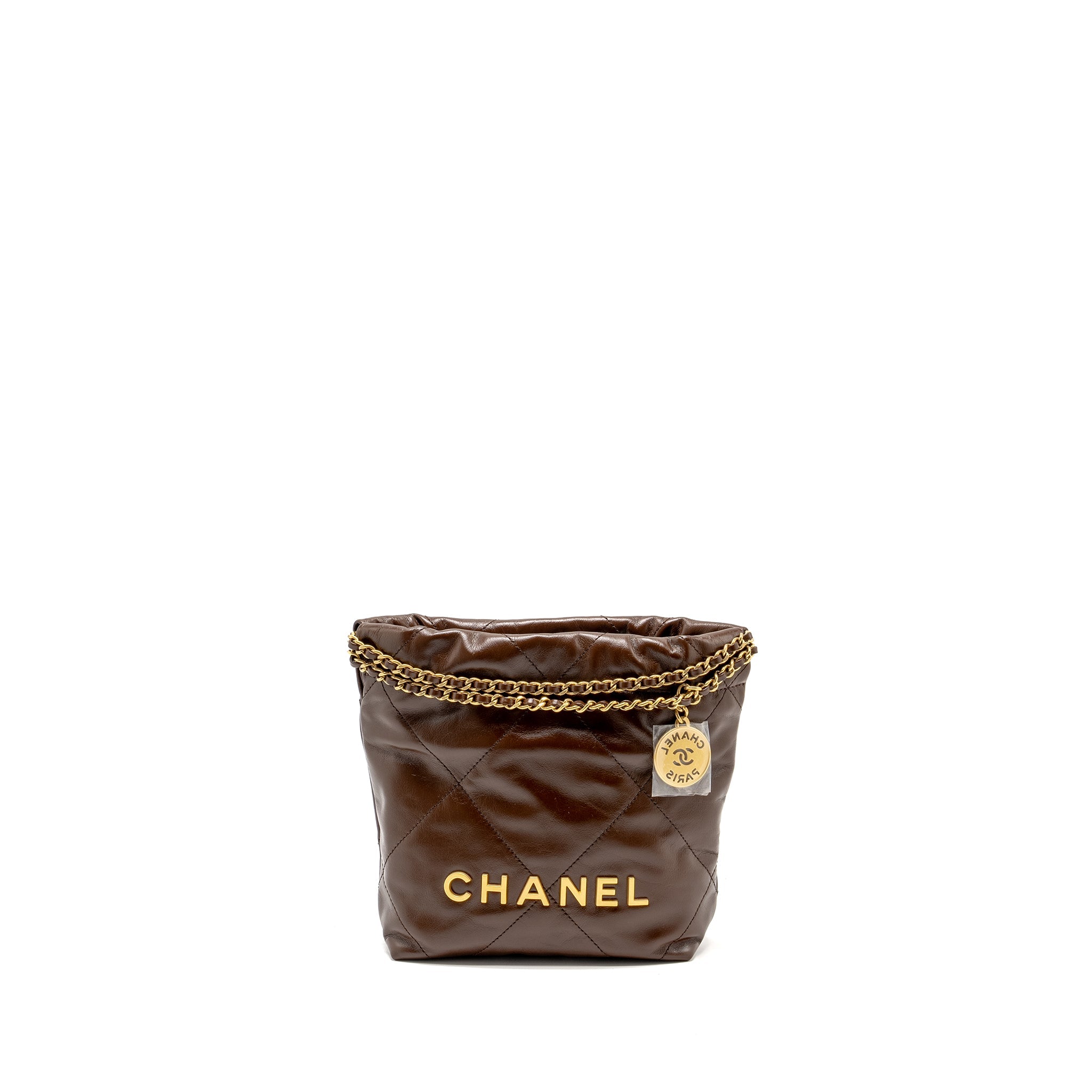 CHANEL MINI 22 BAG CALFSKIN CHOCOLATE GHW (MICROCHIP)