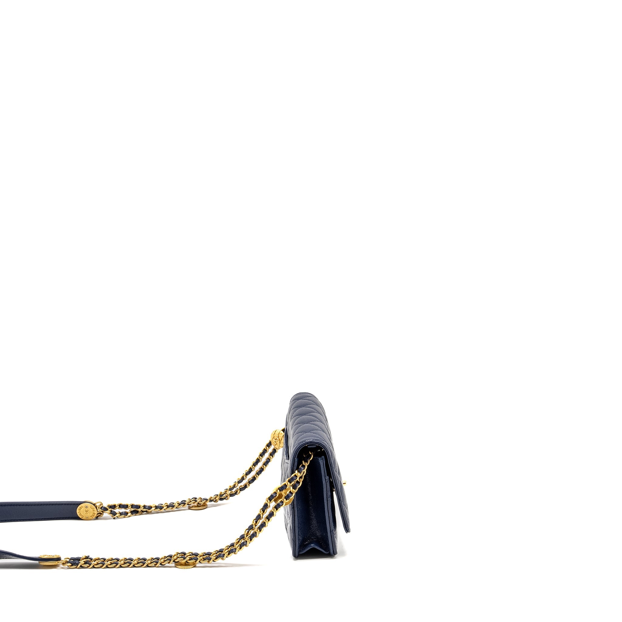 CHANEL 22A TWIST YOUR BUTTON WALLET ON CHAIN CAVIAR NAVY GHW (MICROCHIP)