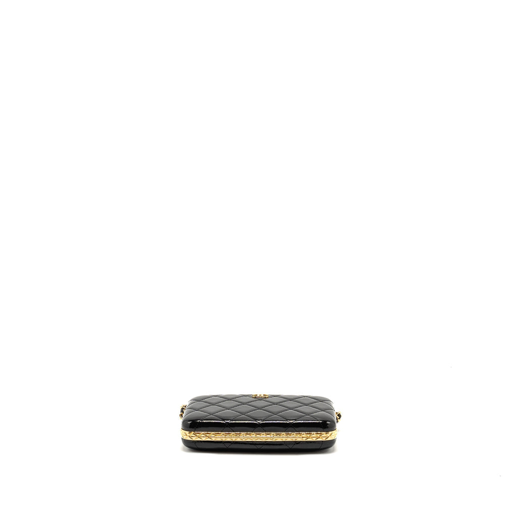 CHANEL 21A CC BOX WITH CHAIN PATENT BLACK GHW