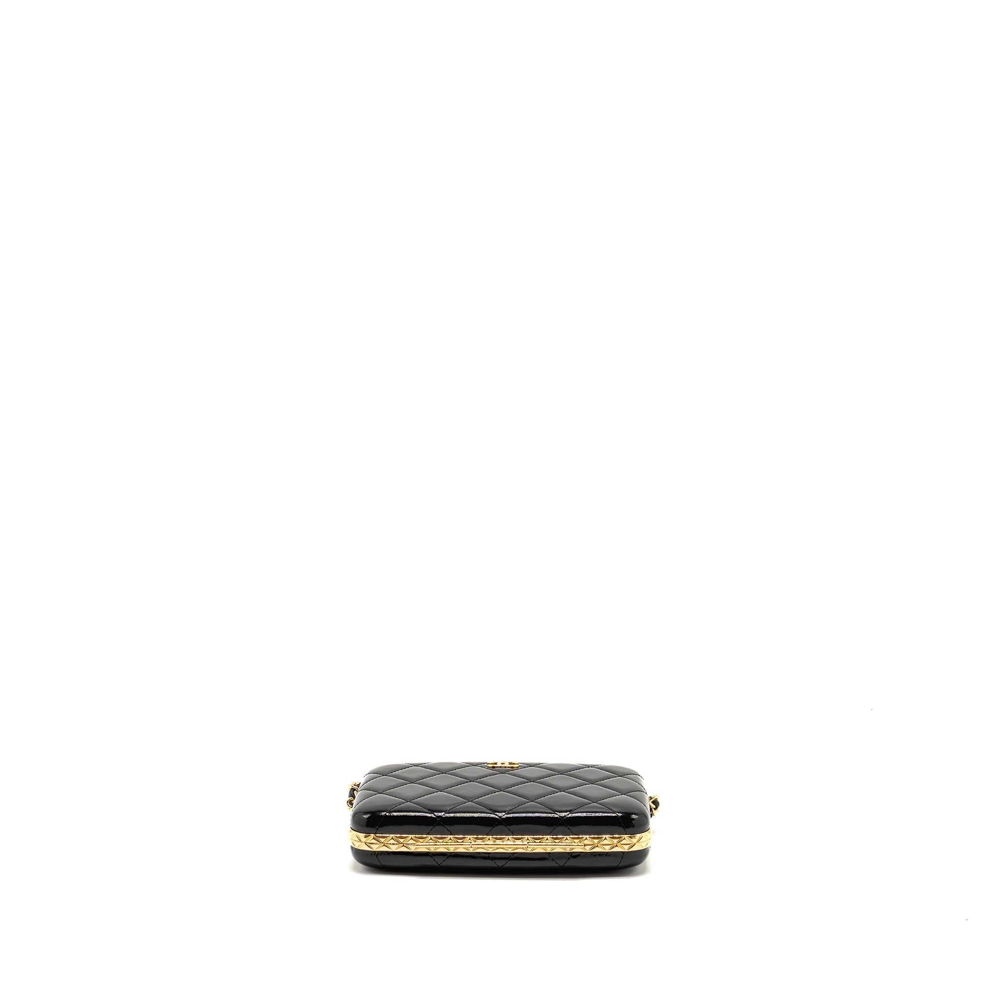 CHANEL 21A CC BOX WITH CHAIN PATENT BLACK GHW