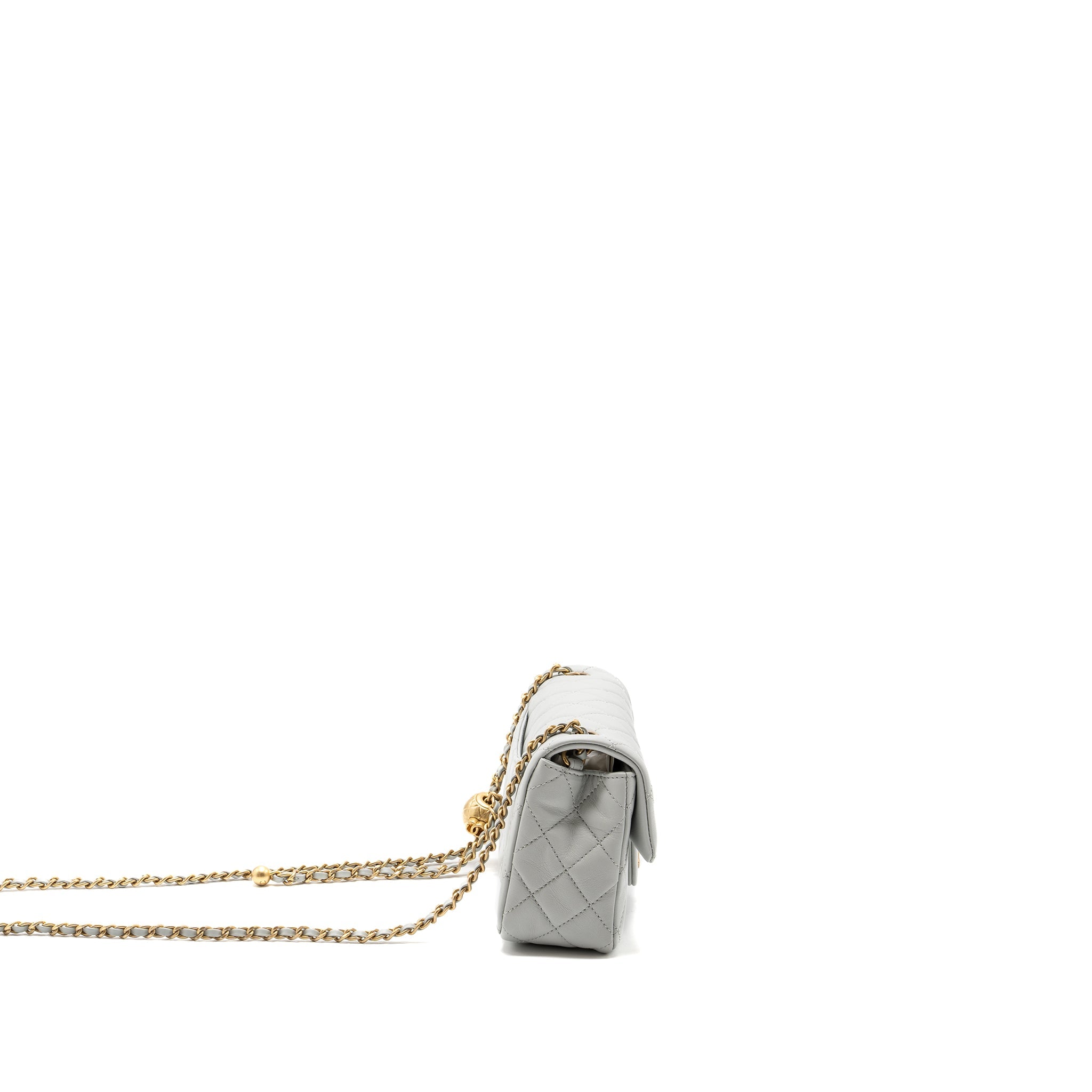 CHANEL 23C PEARL CRUSH MINI RECTANGULAR FLAP BAG LAMBSKIN LIGHT GREY GHW (MICROCHIP)