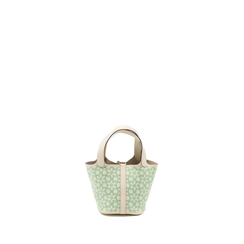 HERMES MICRO LUCKY DAISY PICOTIN LOCK BAG SWIFT NATA/GREEN/WHITE SHW