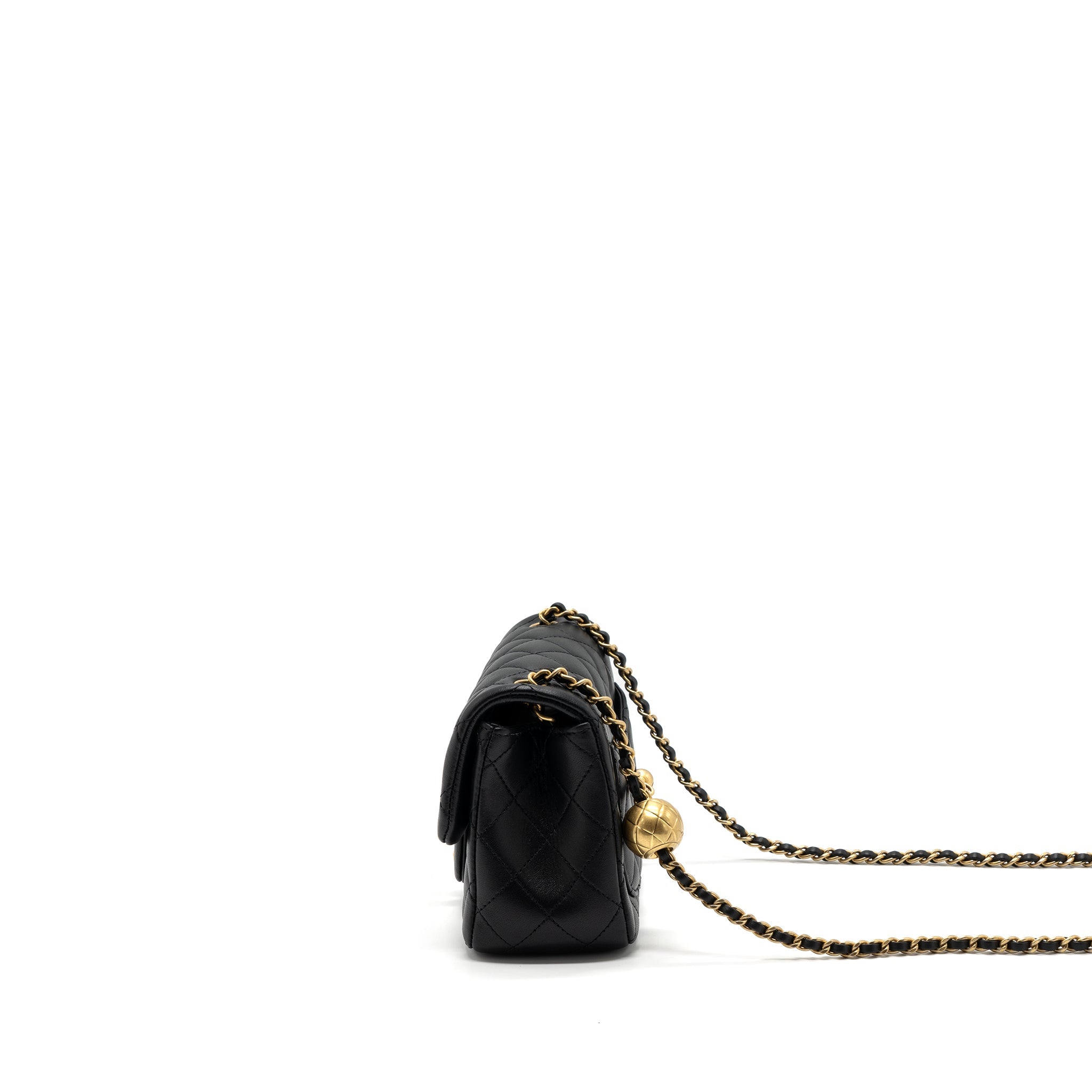 CHANEL 23K PEARL CRUSH MINI SQUARE FLAP BAG LAMBSKIN BLACK GHW (MICROCHIP)