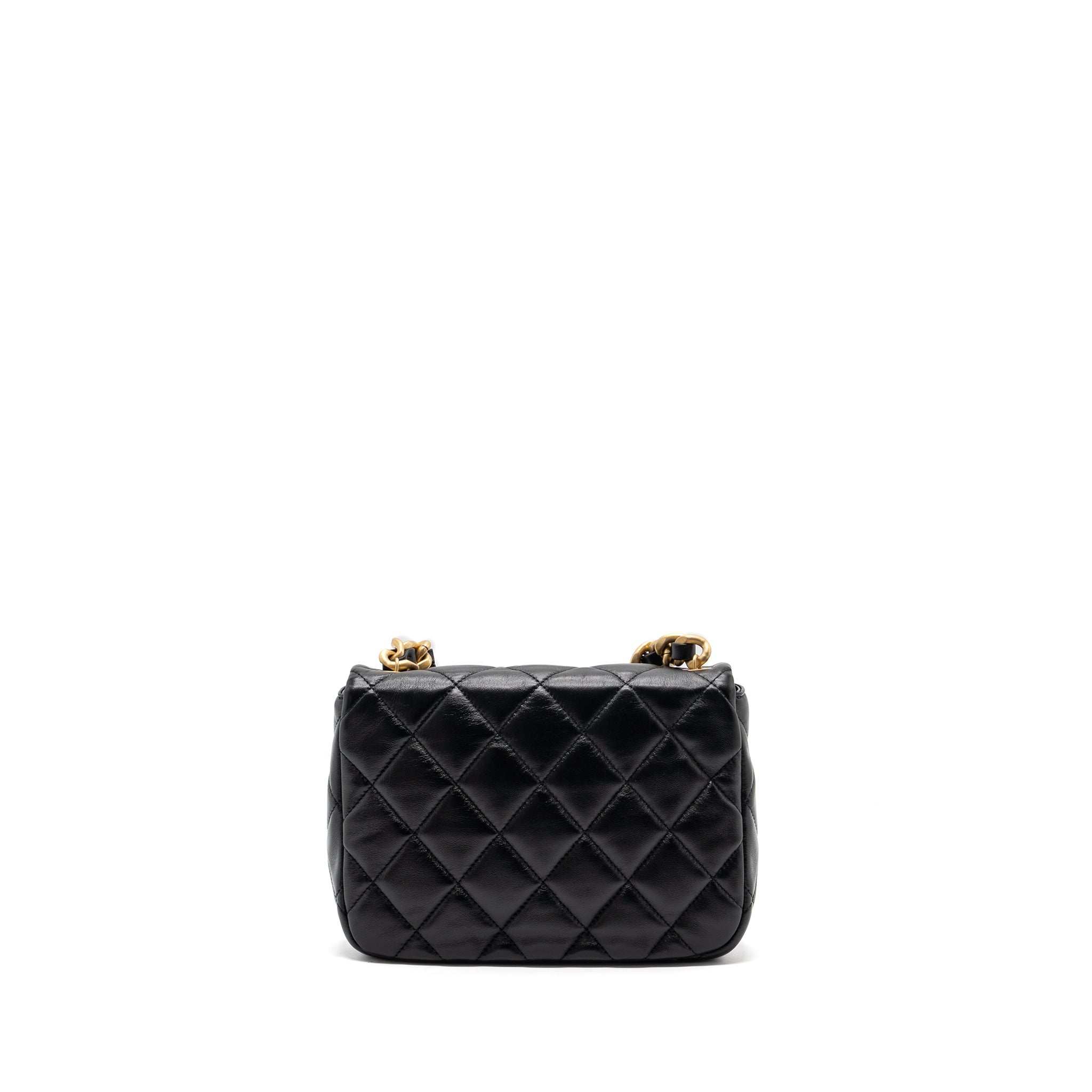 CHANEL QUILTED FLAP BAG GIANT CHAIN LAMBSKIN BLACK GOLD AND BLACK HARDWARE (MICROCHIP)