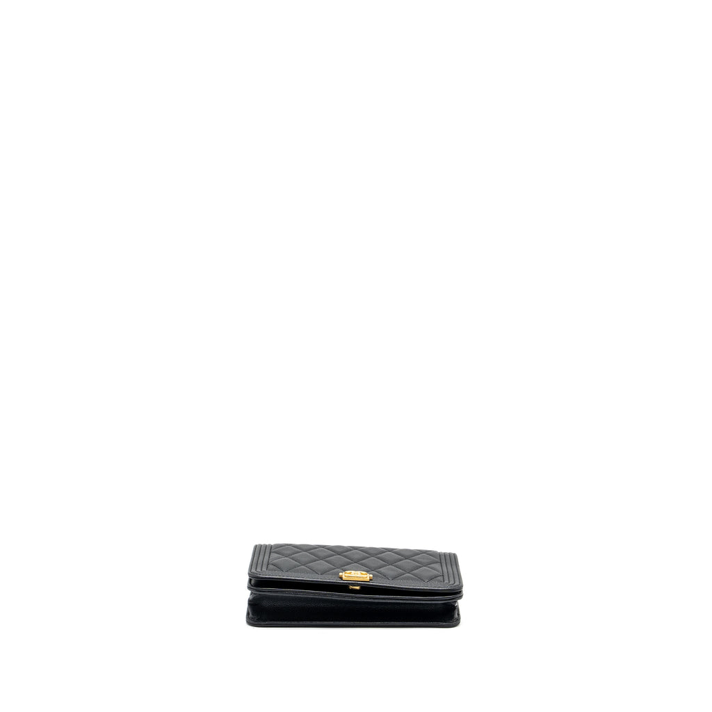 CHANEL BOY WALLET ON CHAIN CAVIAR BLACK GHW (MICROCHIP)