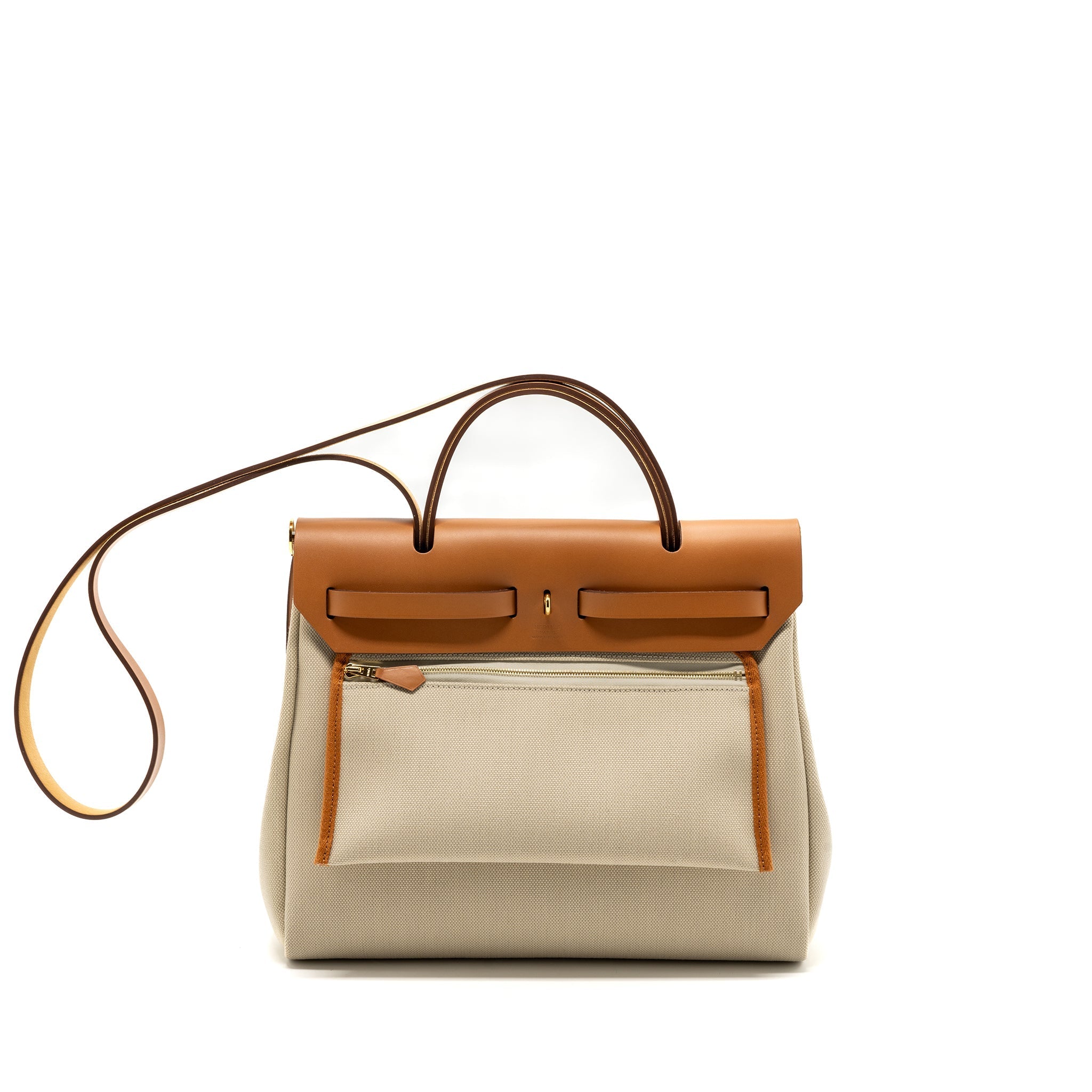HERMES HERBAG ZIP 31 BAG CANVAS / HUNTER BETON / NATURAL GHW