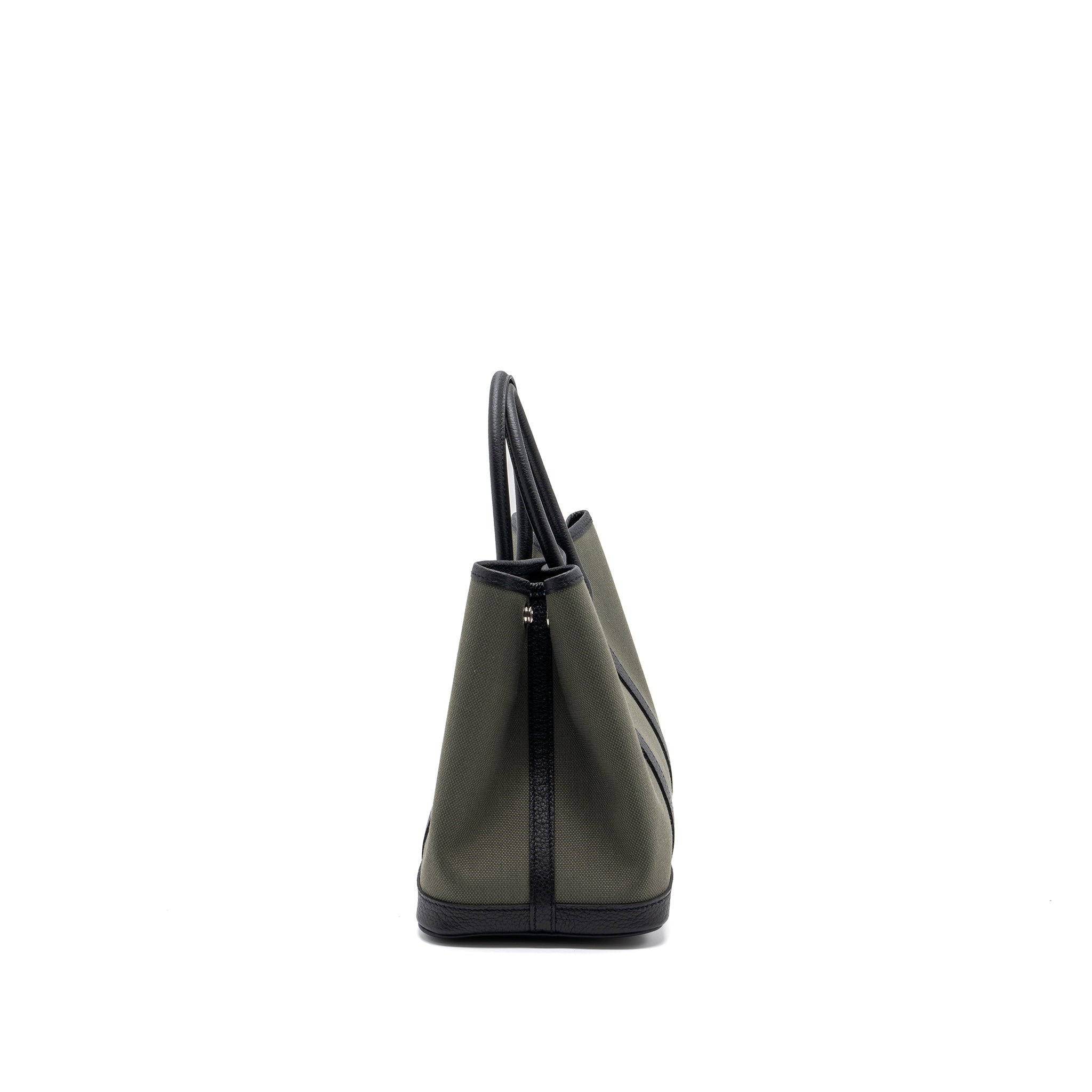 HERMES GARDEN PARTY 30 TOILE MILITAIRE/NEGONDA VERT DE GRIS/BLACK SHW