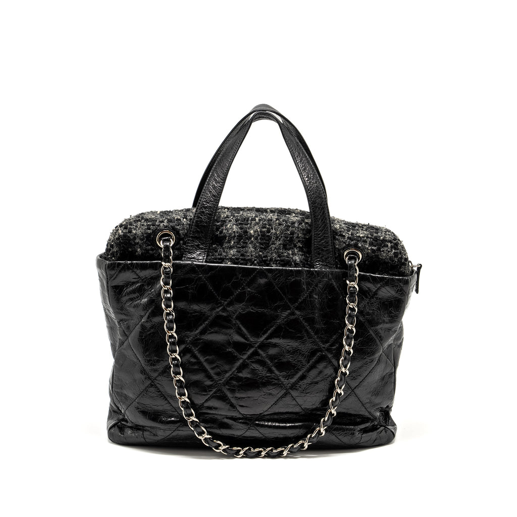 CHANEL PORTOBELLO TOTE BAG CALFSKIN/TWEED BLACK/GREY SHW