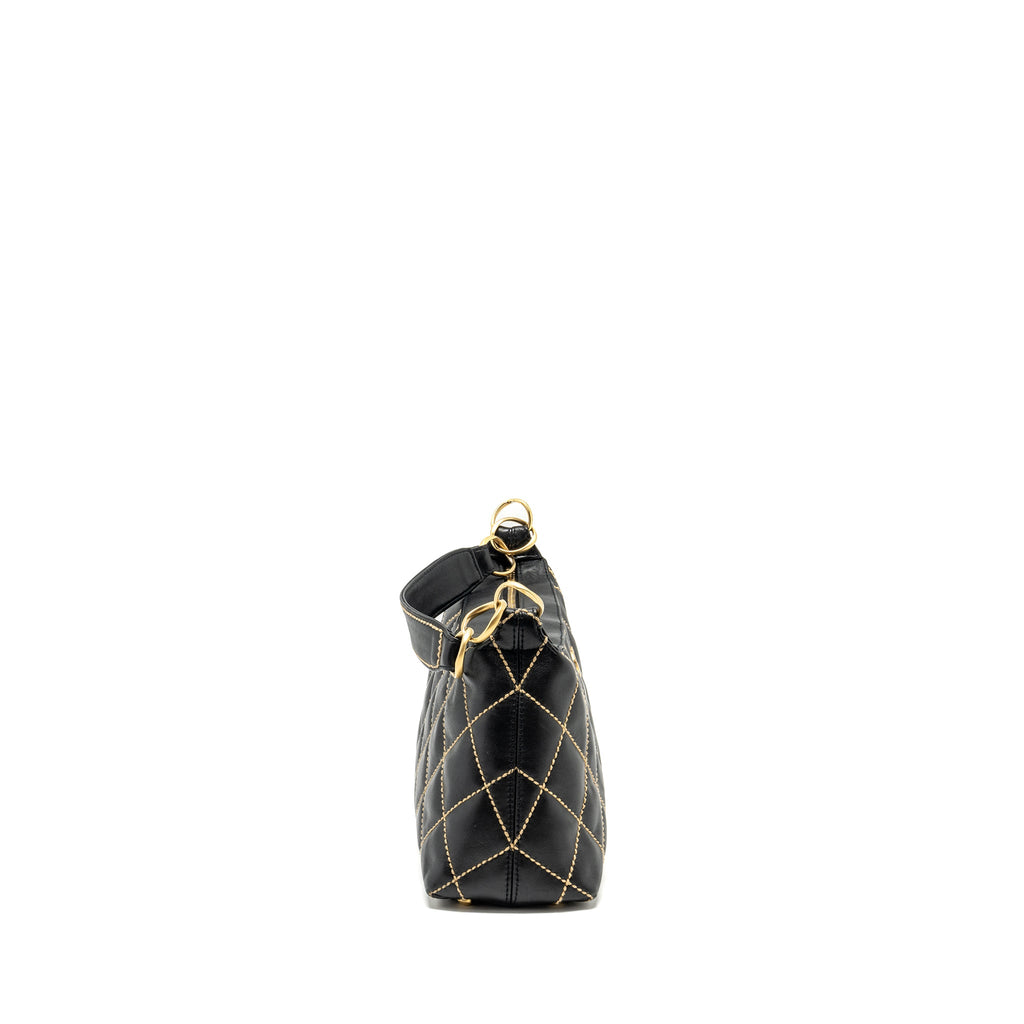 CHANEL VINTAGE QUILTED ZIP SHOULDER BAG CALFSKIN BLACK GHW