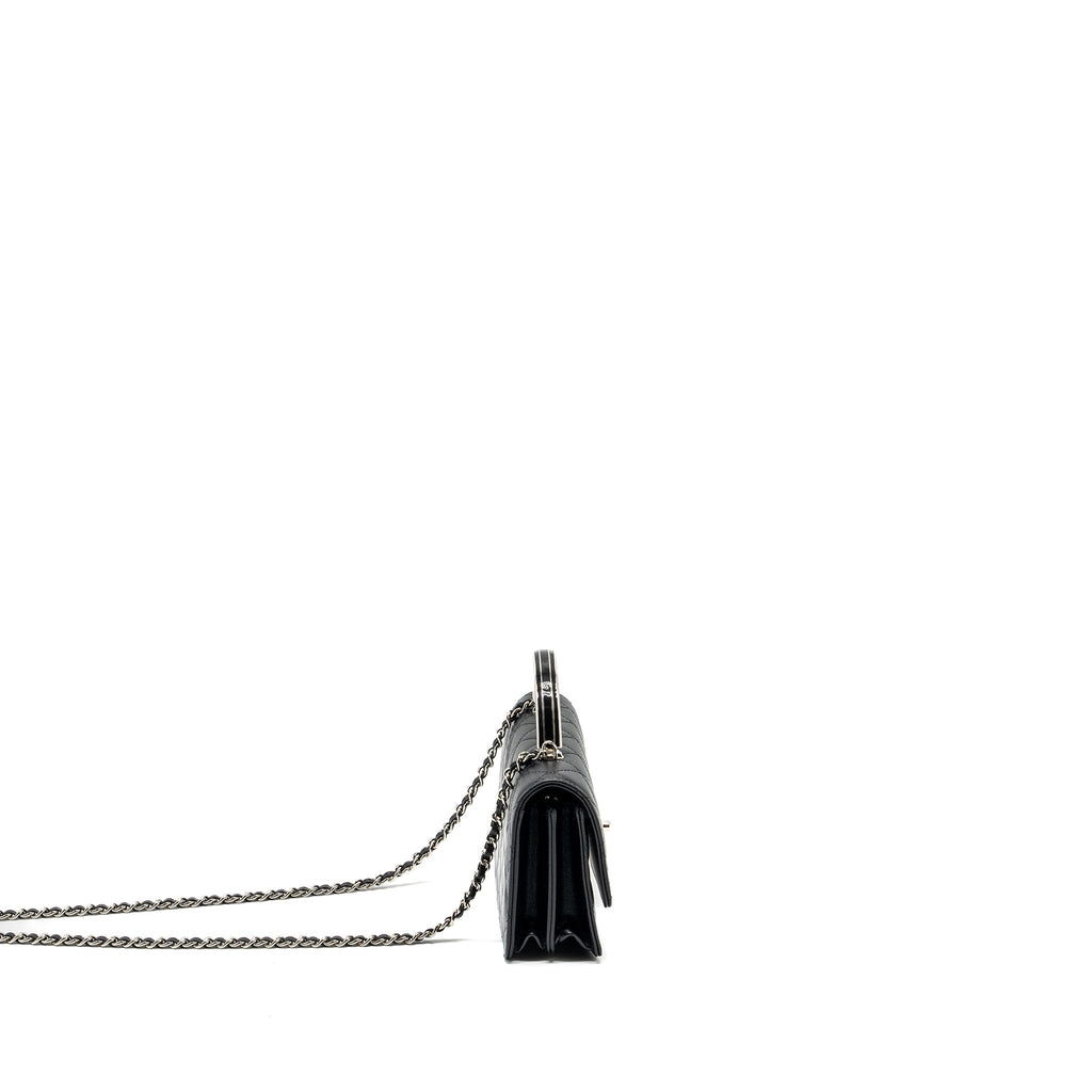 CHANEL TOP HANDLE MINI WALLET ON CHAIN FLAP BAG LAMBSKIN BLACK SHW (MICROCHIP)