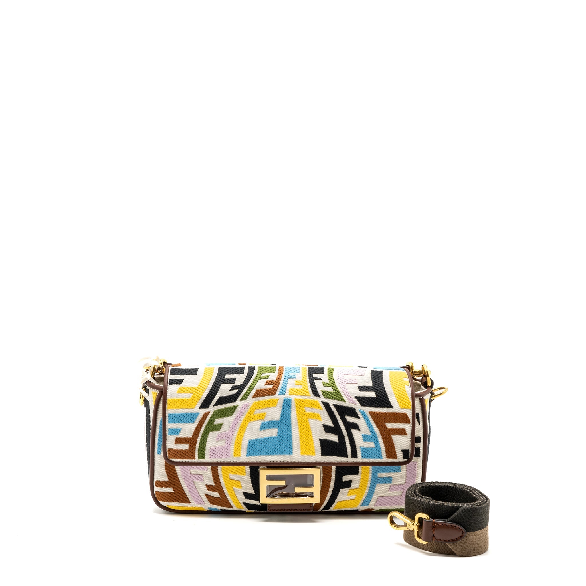 FENDI BAGUETTE BAG CANVAS MULCICOLOUR BEIGE / BROWN GHW