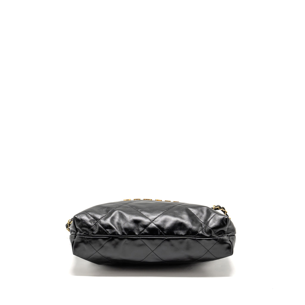 CHANEL SMALL 22 BAG SHINY CALFSKIN BLACK GHW (MICROCHIP)