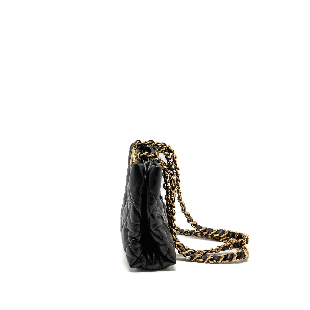 CHANEL QUILTED DOUBLE CHAIN SHOULDER BAG LAMBSKIN BLACK GHW (MICOCHIP)