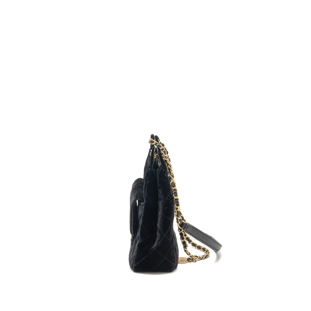 CHANEL 23B HOBO BAG VELVET BLACK GHW (MICROCHIP)