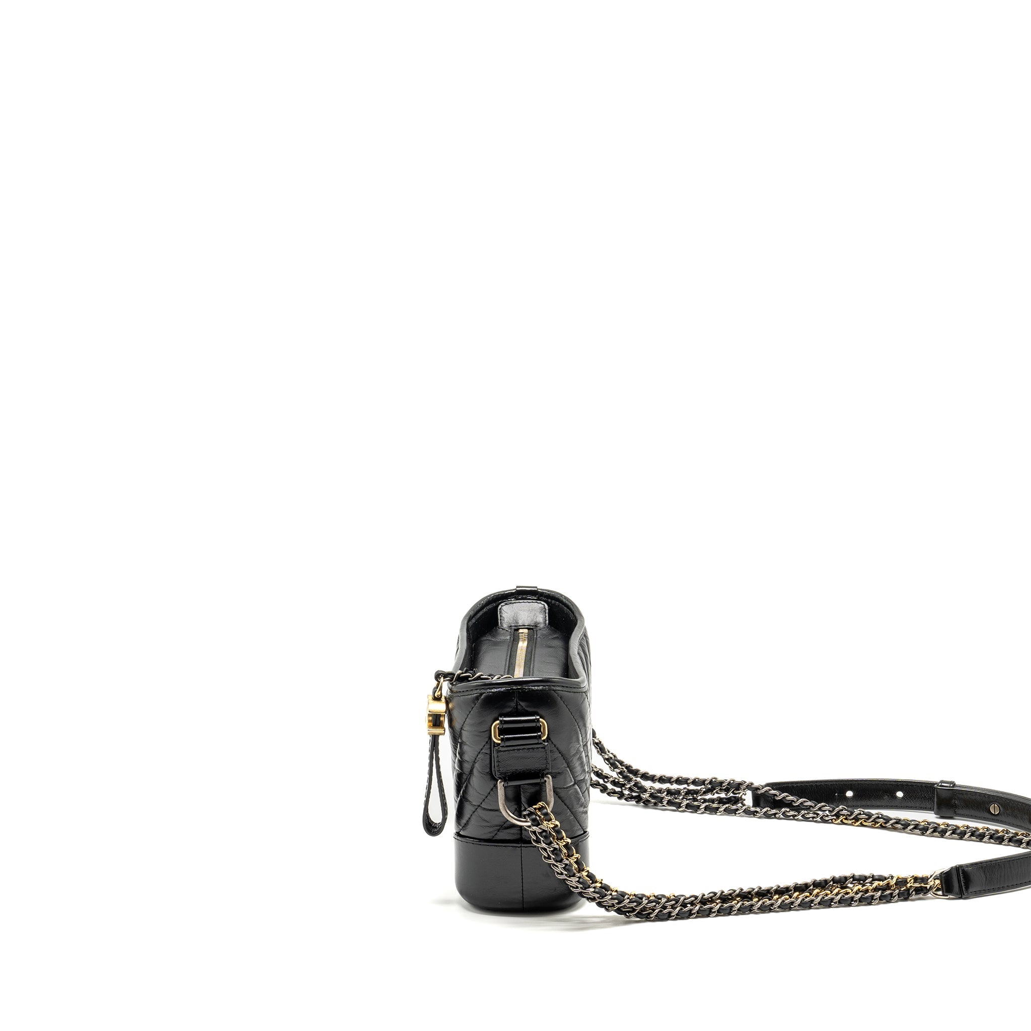 CHANEL SMALL CHEVRON GABRIELLE HOBO BAG CALFSKIN BLACK MULTICOLOUR HARDWARE