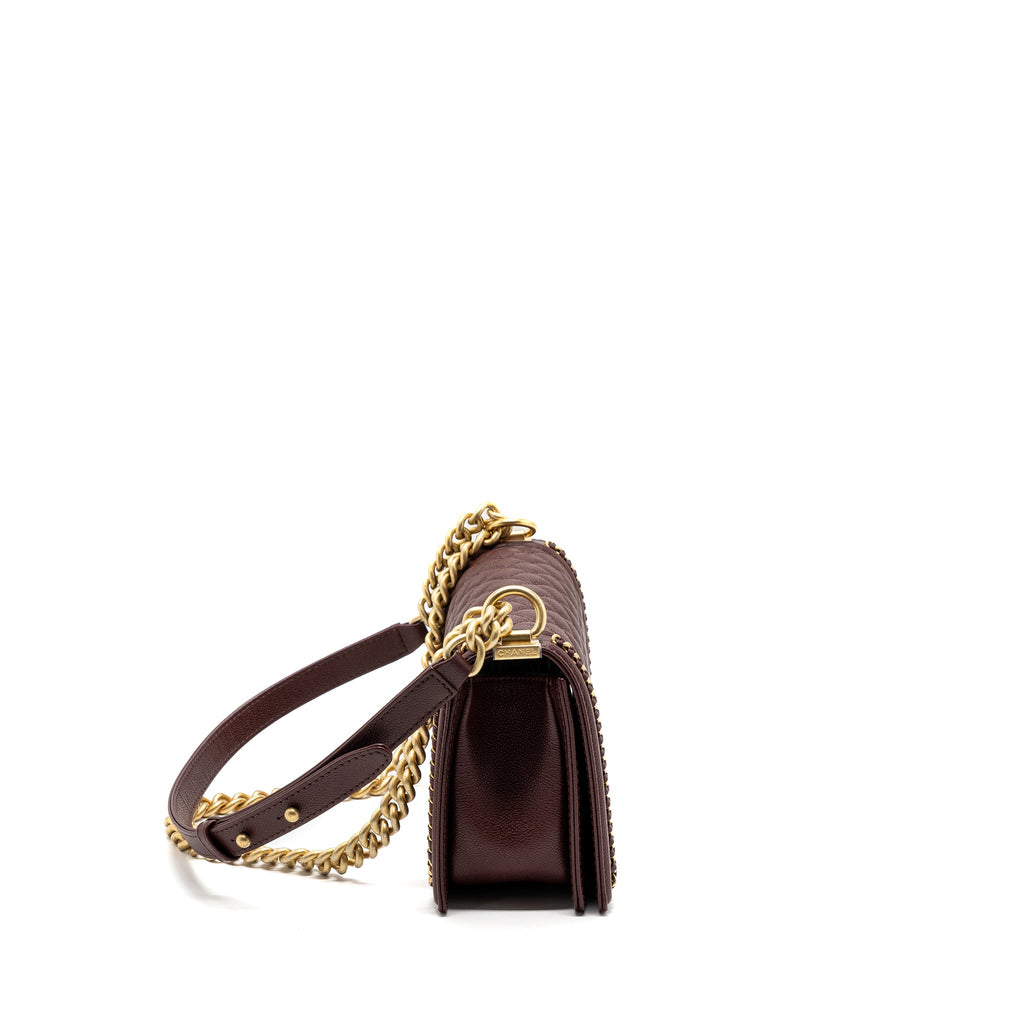 CHANEL MEDIUM BOY BAG LIMITED EDITION CAVIAR BURGUNDY GHW(MICROCHIP)