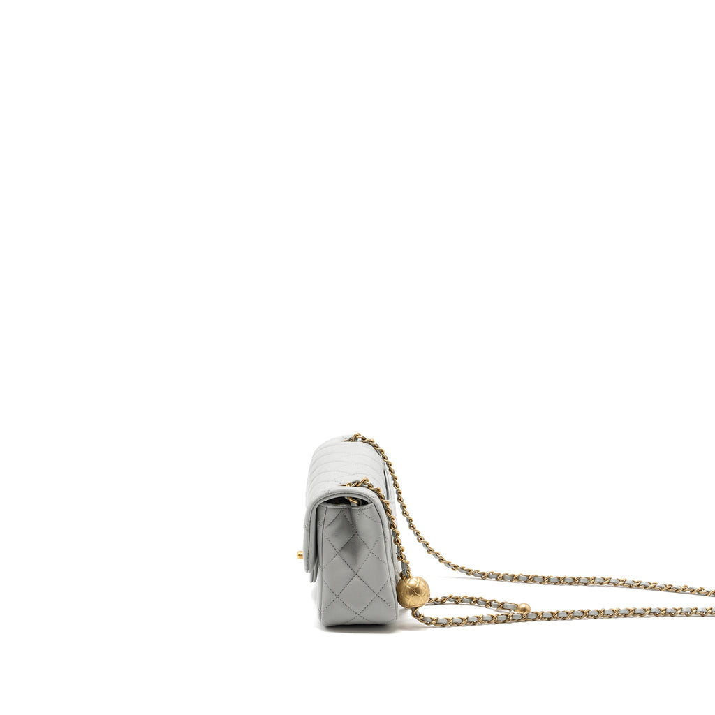 CHANEL 23C PEARL CRUSH MINI RECTANGULAR FLAP BAG LAMBSKIN LIGHT GREY GHW (MICROCHIP)