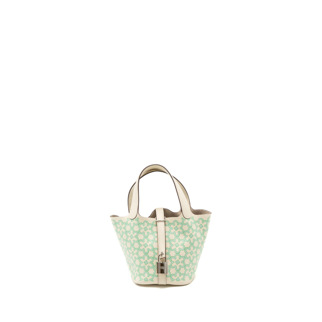 HERMES MICRO LUCKY DAISY PICOTIN LOCK BAG SWIFT NATA/GREEN/WHITE SHW
