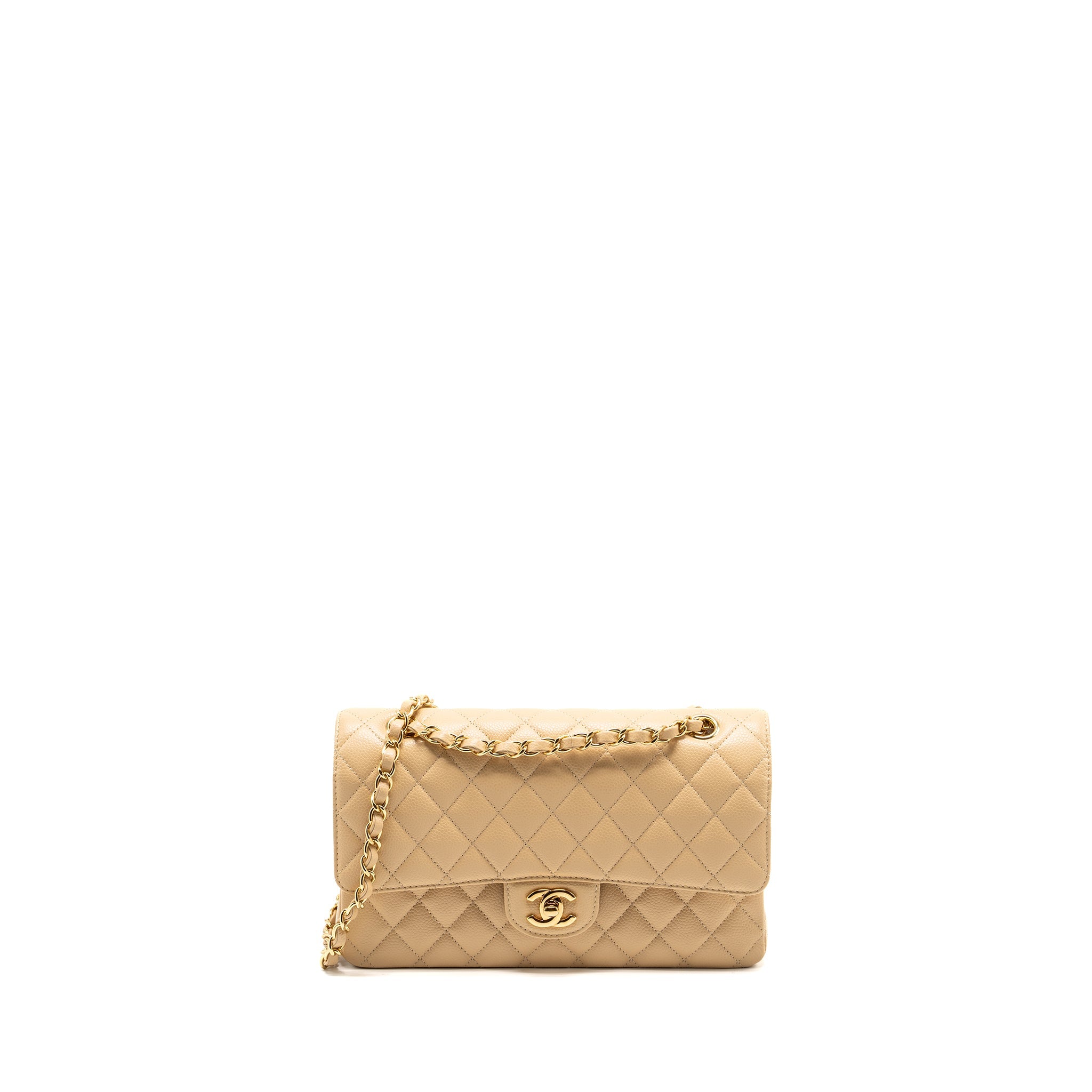 CHANEL MEDIUM CLASSIC DOUBLE FLAP BAG CAVIAR BEIGE GHW